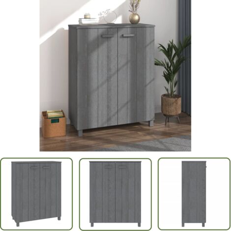 The Living Store Armoire à chaussures HAMAR Gris foncé 85x40x108 cm Pin massif - Armoire À Chaussures - Meuble À Chaussures - Rangement Chaussures - Meuble Entrée - Mobilier Maison (1/5)