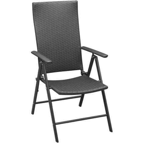 INLIFE Chaises empilables de jardin 2 pcs Résine tressée Noir (1/5)