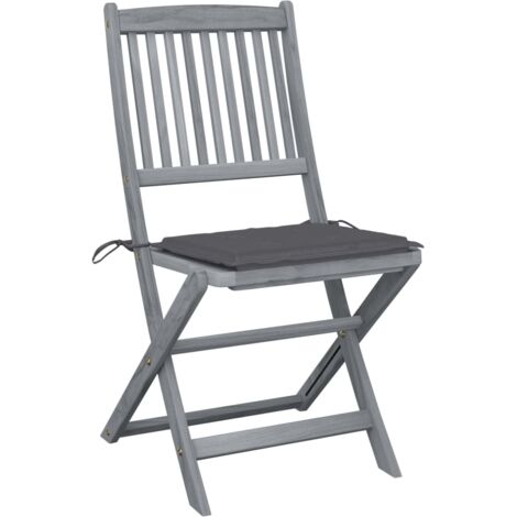 INLIFE Chaises pliables d'extérieur 4 pcs avec coussins Bois d'acacia (1/5)