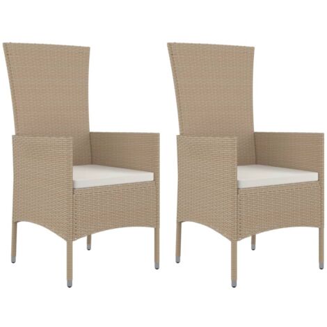2 pcs Chaises de jardin avec coussins, Fauteuils Extérieur, Sièges confortable Résine tressée Beige BGT75754 (1/5)