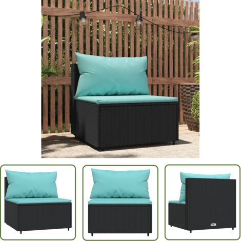 The Living Store Canapé central de jardin avec coussins noir résine tressée - Canapé De Jardin - Mobilier De Jardin - Canapé Extérieur - Meubles De Jardin - Décoration Extérieure (1/5)