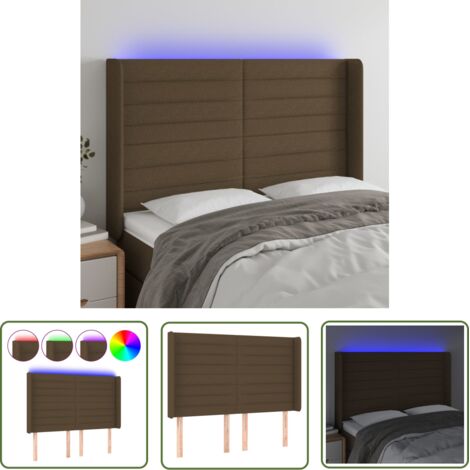 The Living Store Tête de lit à LED Marron foncé 147x16x118/128 cm Tissu - Tête De Lit Led - Têtière De Lit - Éclairage Led - Meuble Chambre - Décoration Chambre (1/5)