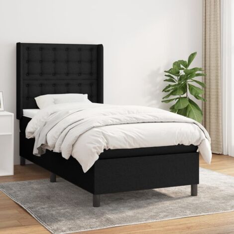 Lit simple Lit à sommier tapissier avec matelas Lit Adulte Noir 90x190 cm Tissu BVM91794 (1/5)