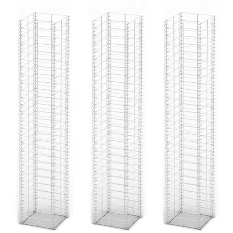 Lot de 3 Panier de gabion Clôture de gabion  Mur en gabion Fil galvanisé 25 x 25 x 150 cm 65083 (1/4)