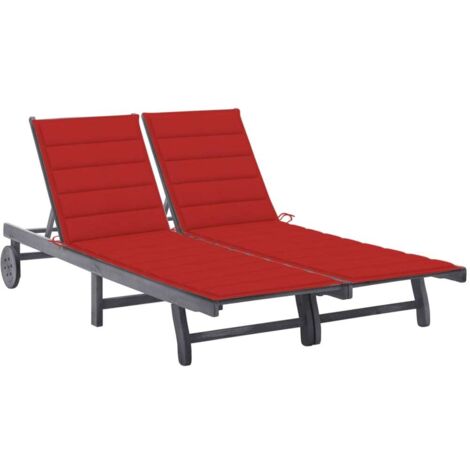 Chaise longue 2 places - Bain de soleil Transat Relax de jardin avec coussin Gris Acacia GF48672 (1/5)