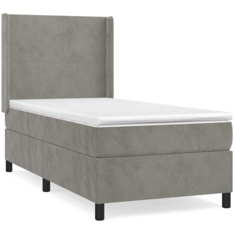 Haute qualité -Lit à sommier tapissier et matelas Gris clair 80x200 cm pour Adultes, Adolescents Velours - Solide et Confortable(matelas pas inclus)16884 (1/5)