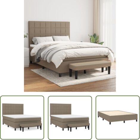 The Living Store Sommier à lattes de lit avec matelas Taupe 140x200 cm Tissu - Lit Plateforme - Lit Double - Matelas Ressorts Ensachés - Literie Taupe - Meuble Chambre (1/5)