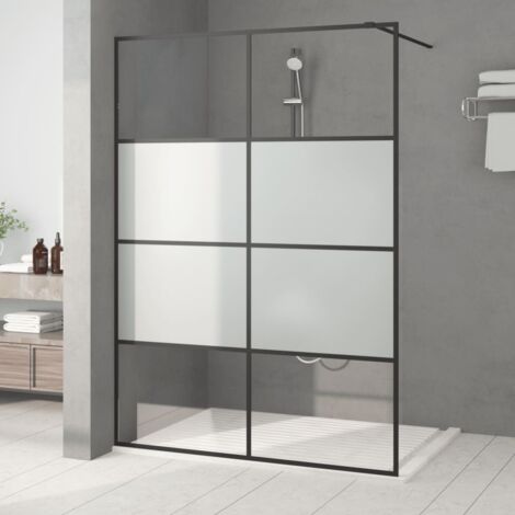 Paroi de douche  Écran de douche  Cloison de douche salle de bain Noir 140x195 cm Verre ESG demi-dépoli BXZ1565 (1/5)
