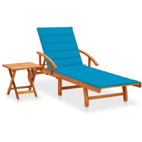 Chaise longue - Bain de soleil - Transat relax avec table et coussin Bois d'acacia GF92740 (1/5)