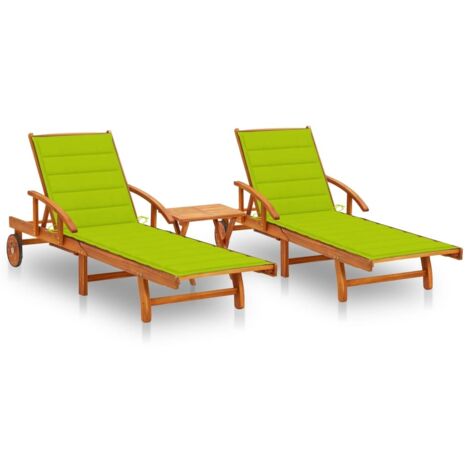 Chaises longues 2 pcs,Transat relax,Fauteuil de jardin Moderne avec table et coussins Acacia solide GF48981 (1/5)