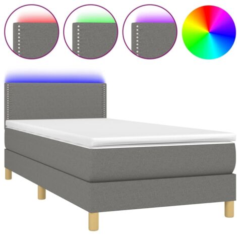 Soldes - Couchage Sommier tapissier avec matelas et LED Gris foncé 90x200cm Tissu,design Pratique Deco272301 (1/5)
