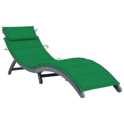 Chaise longue Fauteuil de jardin relax Bain de jardin avec coussin Gris Bois d'acacia solide GF22210 (1/5)