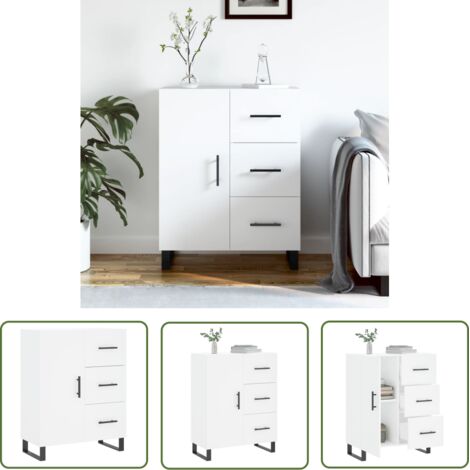 The Living Store Buffet blanc 69,5x34x90 cm bois d'ingénierie - Buffet - Meuble De Rangement - Commode - Mobilier - Cuisine (1/5)