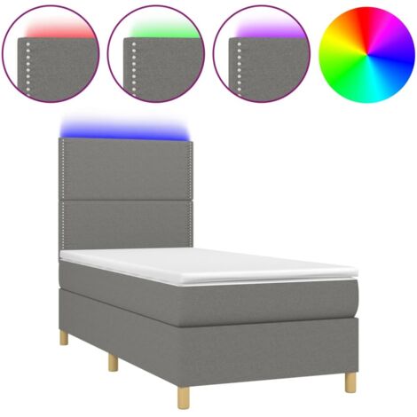 Soldes - Couchage Sommier tapissier et matelas et LED Gris foncé 100x200 cm Tissu,design Pratique Deco677104 (1/5)