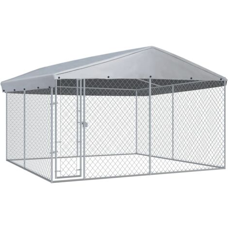 Chenil d'extérieur Enclos Parc Cage pour chiens avec toit pour chiens 382x382x225 cm 80013 (1/5)