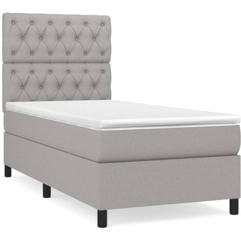 Haute qualité -Lit à sommier tapissier avec matelas Gris clair 80x200 cm pour Adultes, Adolescents Tissu - Solide et Confortable7043 (1/5)
