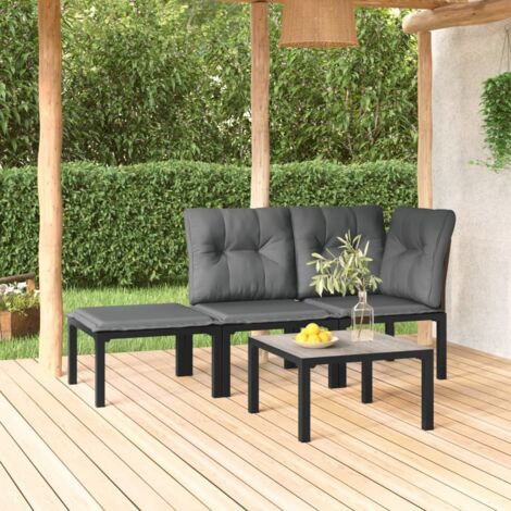 4 pcs Salon de jardin, Ensemble table et chaises de jardin, Meuble de jardin noir et gris résine tressée MKW911788 (1/5)