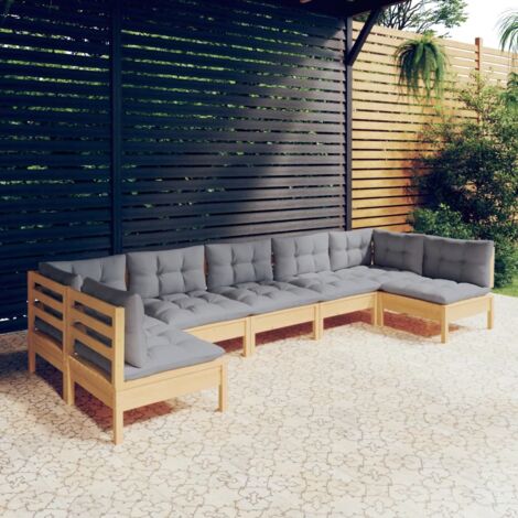Ensemble repas de jardin Décor - Salon de jardin 7 pcs - avec coussins gris Bois de pin massif - Solide & Durable BEST850487 (1/5)