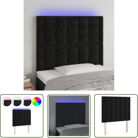 The Living Store Tête de lit à LED Noir 100x5x118/128 cm Velours - Tête De Lit Led - Tête De Lit Velours - Tête De Lit Moderne - Éclairage Led - Support Lombaire (1/5)