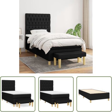The Living Store Sommier à lattes de lit avec matelas Noir 90x200 cm Tissu - Lit Plateforme - Lit Double - Literie - Matelas Ressorts Ensachés - Têtière Ajustable (1/5)