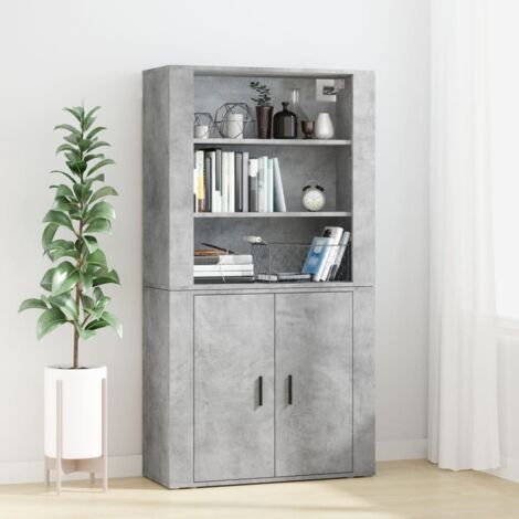 Buffet haut, Meuble de Rangement, Armoire de Cuisine Gris béton Bois d'ingénierie RDS5724 (1/5)