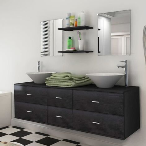 Meubles de salle de bain,Ensemble de meubles de salle de bain 9 pcs avec lavabo et robinet Noir BVM53500 (1/5)