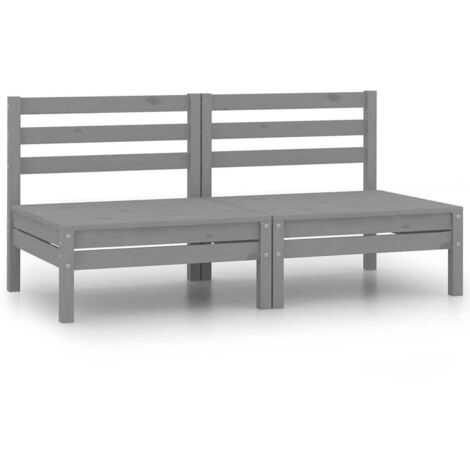 2 pcs Canapés centraux de jardin, Canapés d'extérieur, Banc de jardin Gris Bois de pin massif MJU5153 (1/5)