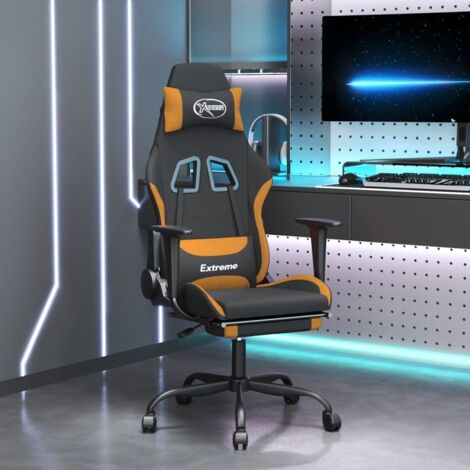 Chaise de jeu,Fauteuil de jeux,Siège gamer de massage avec repose-pied Noir et orange Tissu BGT67417 (1/5)