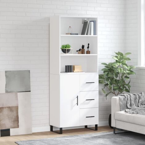 Buffet haut, Meuble de Rangement, Armoire de Cuisine Blanc 69,5x34x180 cm Bois d'ingénierie NKK49243 (1/5)