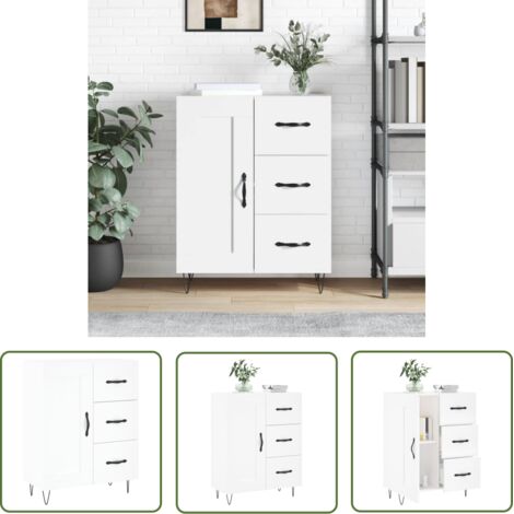 The Living Store Buffet blanc 69,5x34x90 cm bois d'ingénierie - Buffet - Meuble De Rangement - Armoire - Mobilier - Cuisine (1/5)