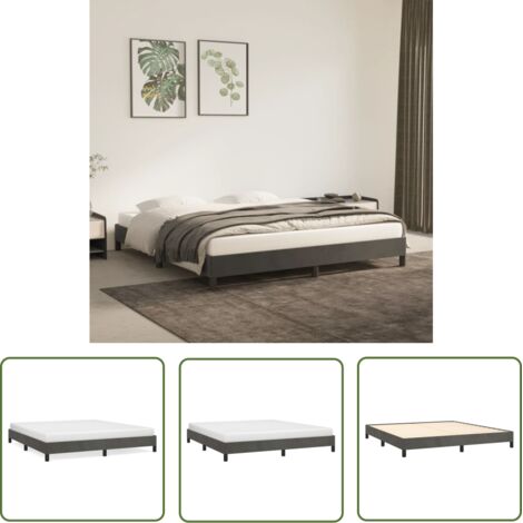 The Living Store Cadre de lit sans matelas gris foncé 160x200 cm velours - Cadre De Lit - Lit Double - Lit Velours - Lit Design - Literie (1/5)