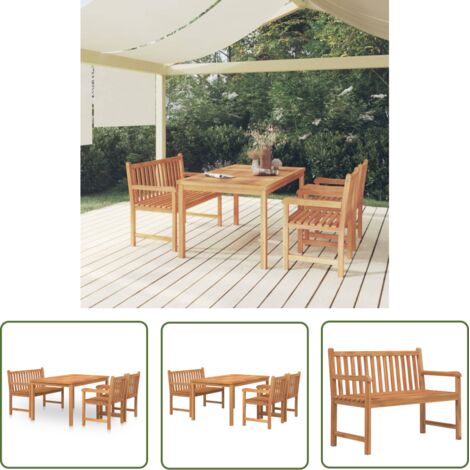The Living Store Ensemble à manger de jardin 4 pcs Bois de teck massif - Salon De Jardin - Meuble De Jardin - Set De Jardin - Table De Jardin - Chaises De Jardin (1/5)