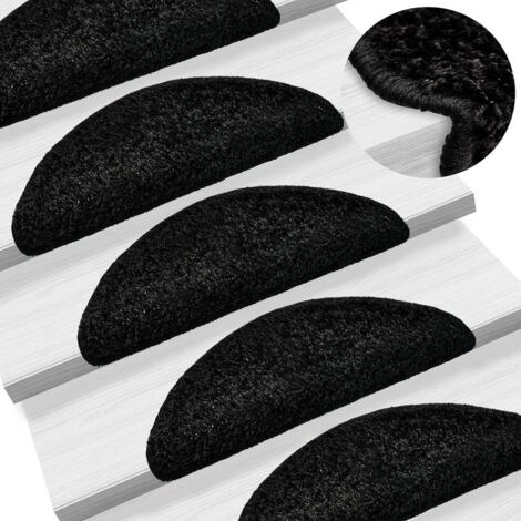 10 pcs Tapis d'escalier, Tapis de marches, Marchettes D'escalier Auto-adhésif sécurité 56x17x3 cm Noir MKS22574 (1/5)