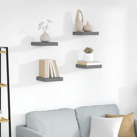 Lot de 4 Étagère murale multiposition - Étagère murale flottante Gris brillant 23x23,5x3,8 cm MDF -BV24815 (1/5)