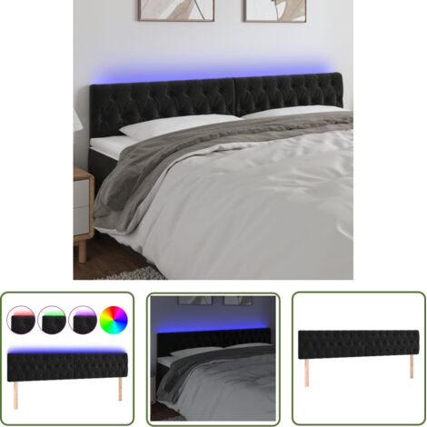 The Living Store Tête de lit à LED Noir 200x7x78/88 cm Velours - Tête De Lit Led - Tête De Lit Velours - Tête De Lit Moderne - Éclairage Led - Tête De Lit Réglable (1/5)
