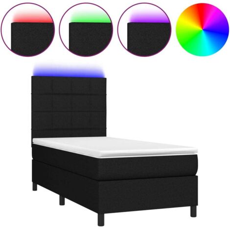 Soldes - Couchage Sommier tapissier avec matelas et LED Noir 80x200cm Tissu,design Pratique Deco461229 (1/5)