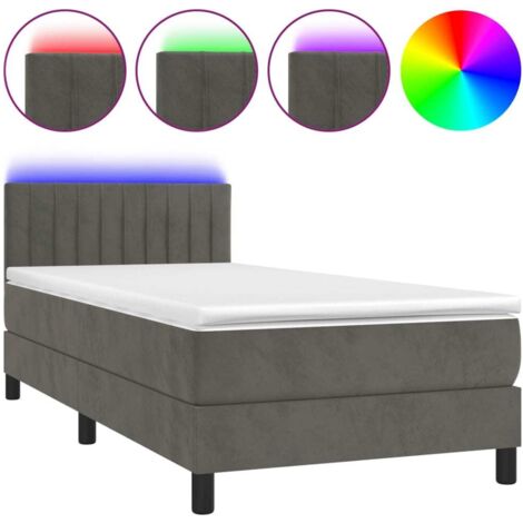 Parfait Sommier tapissier matelas et LED Gris foncé 100x200 cm Velours,design Pratique & classique 616336 (1/5)
