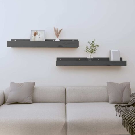 Lot de 2 Étagères murales pour Salon Bureau Chambre Gris 80x12x9 cm Bois de pin massif -BV64416 (1/5)