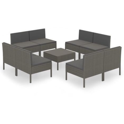INLIFE Salon de jardin 9 pcs avec coussins Résine tressée Gris (1/5)