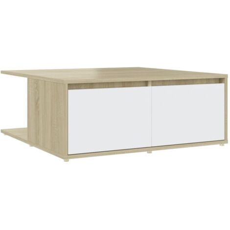 Table basse Table d’Appoint salon, style industriel Blanc et chêne sonoma 80x80x31 cm Aggloméré BV25362 (1/5)
