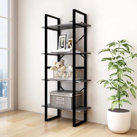 Bibliothèque à 4 niveaux, Étagère de Rangement, Meuble pour Dossier, Armoire de Rangement Gris 60x30x140 cm Bois de pin massif AXZ97313 (1/5)