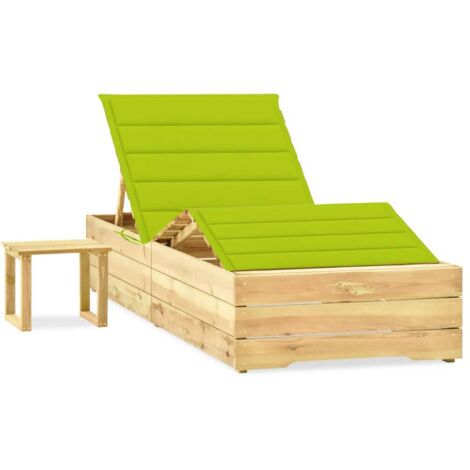 Bain de soleil Moderne  Chaise longue  Transat de jardin avec table et coussin Pin imprégné GF21349 (1/5)