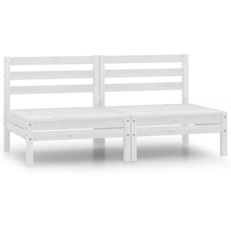 2 pcs Canapés centraux de jardin, Canapés d'extérieur, Banc de jardin Blanc Bois de pin massif MJU7144 (1/5)