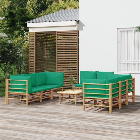 9 pcs Salon de jardin, Ensemble table et chaises de jardin, Meuble de jardin avec coussins vert bambou MKW665615 (1/5)