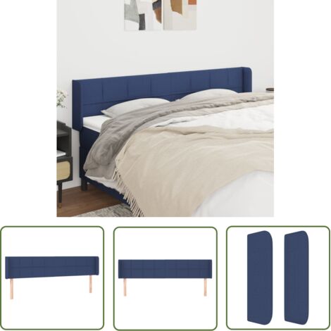 The Living Store Tête de lit avec oreilles Bleu 203x16x78/88 cm Tissu - Tête De Lit - Têtière De Lit - Literie - Meuble De Chambre - Décoration Chambre (1/5)