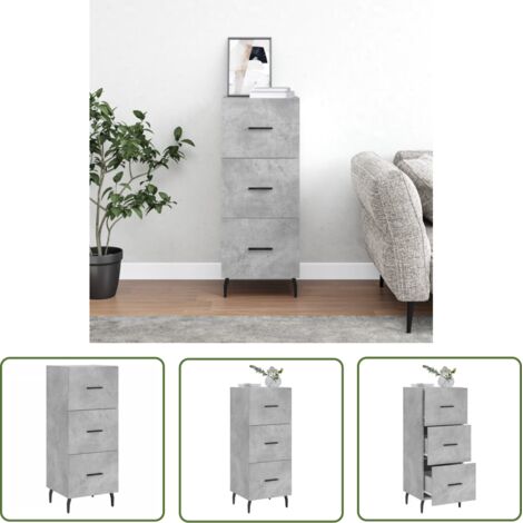 The Living Store Buffet Gris béton 34,5x34x90 cm Bois d'ingénierie - Buffet Moderne - Meuble Rangement - Buffet Gris - Mobilier Salon - Commode Tiroir (1/5)