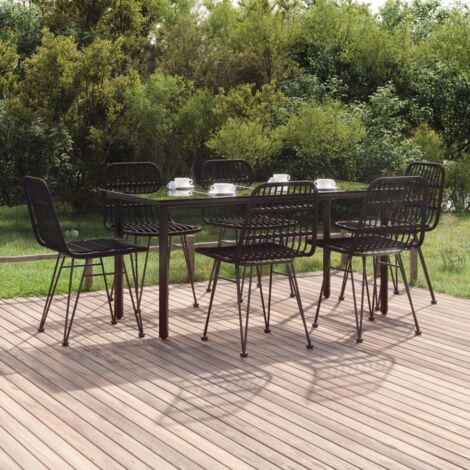 Ensemble Table et Chaise de Jardin Ensemble à dîner de jardin 7 pcs Noir Résine tressée 59630 (1/5)