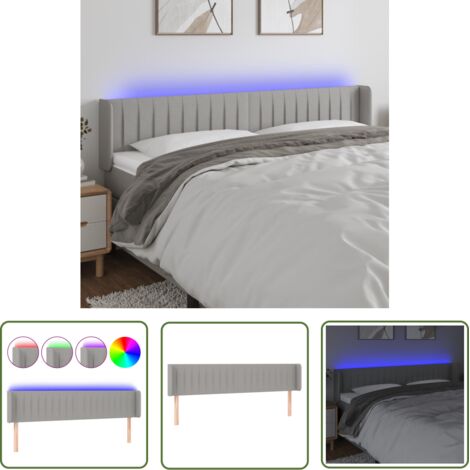 The Living Store Tête de lit à LED Gris clair 183x16x78/88 cm Tissu - Tête De Lit Led - Têtière Lit - Éclairage Led - Têtière Décorative - Meuble Chambre (1/5)