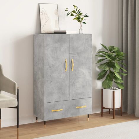 Buffet haut, Meuble de Rangement, Armoire de Cuisine gris béton 69,5x31x115 cm bois d'ingénierie NKK65375 (1/5)