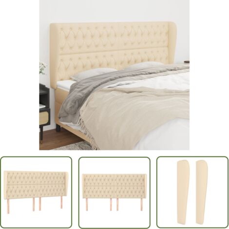 The Living Store Tête de lit avec oreilles Crème 203x23x118/128 cm Tissu - Tête De Lit - Têtière De Lit - Literie - Meuble De Chambre - Décoration Chambre (1/5)